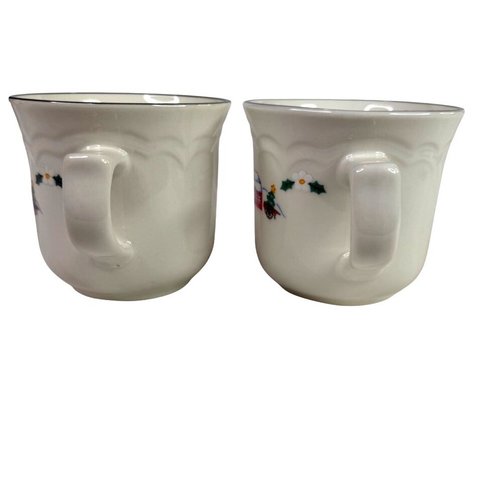 Pfaltzgraff Snow Village Mugs & Saucers Set Of 2 Christmas Angel Farm Barn VTG - Picture 5 of 13